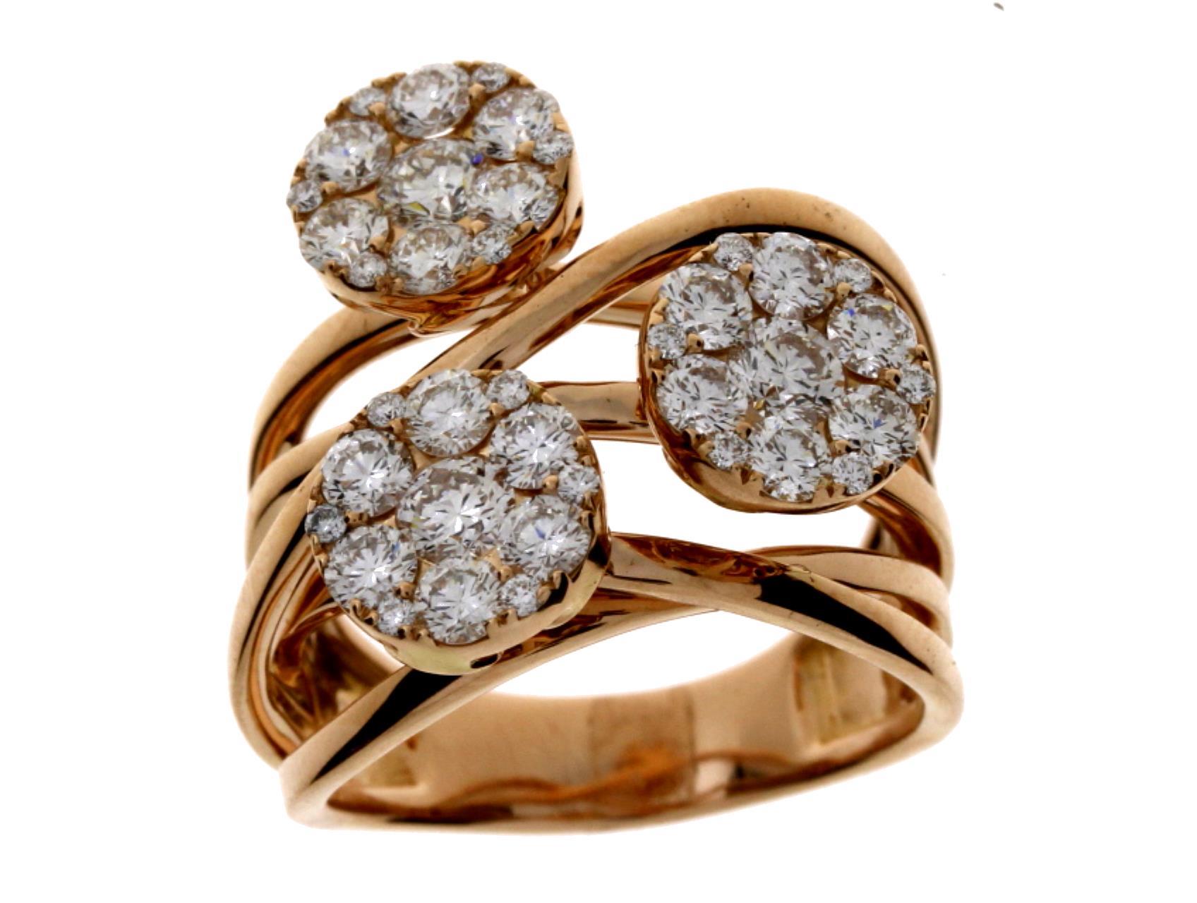 Damaso 18k Rose Gold Triple Row Diamond Ring