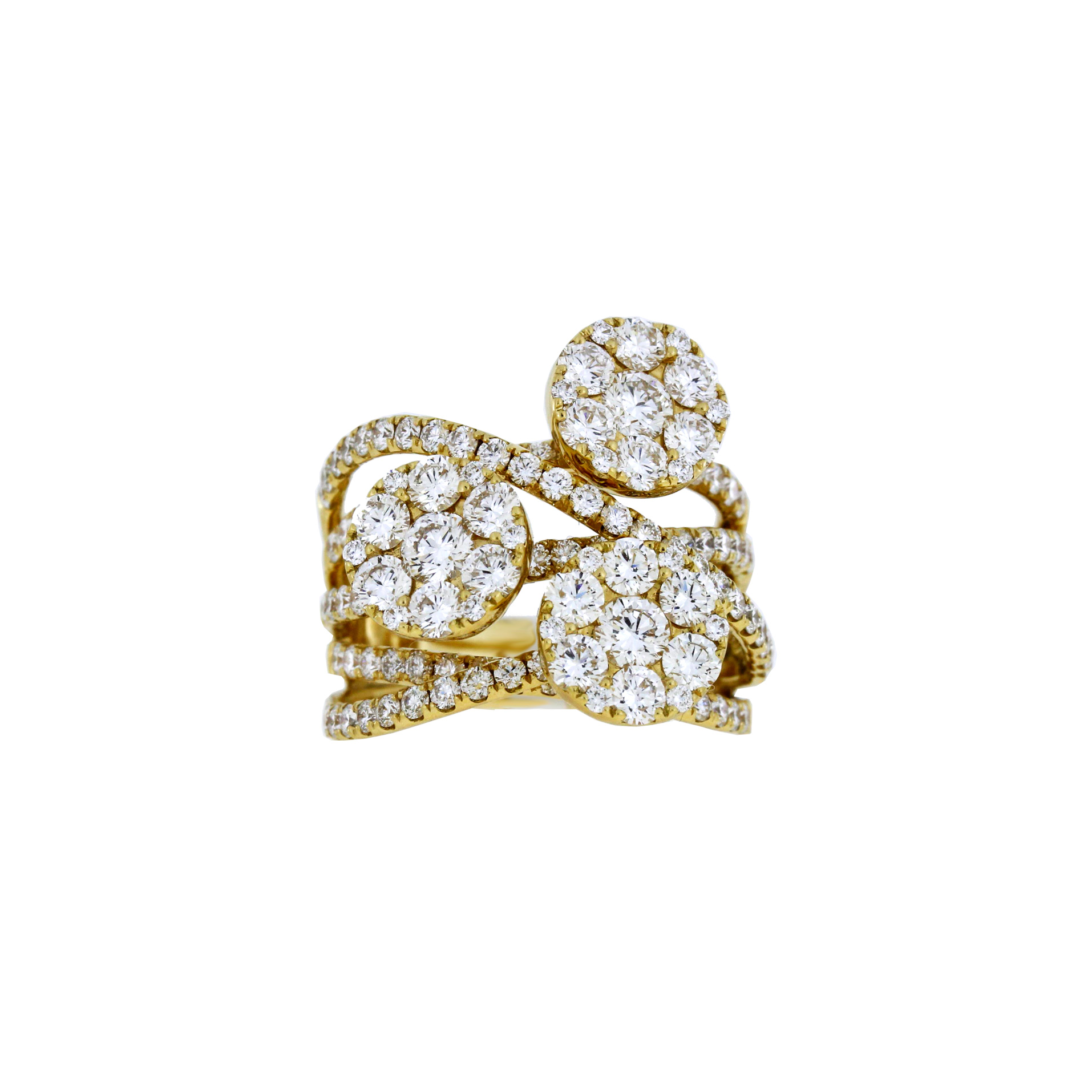 Damaso 18k Yellow Gold Triple Row Diamond Ring