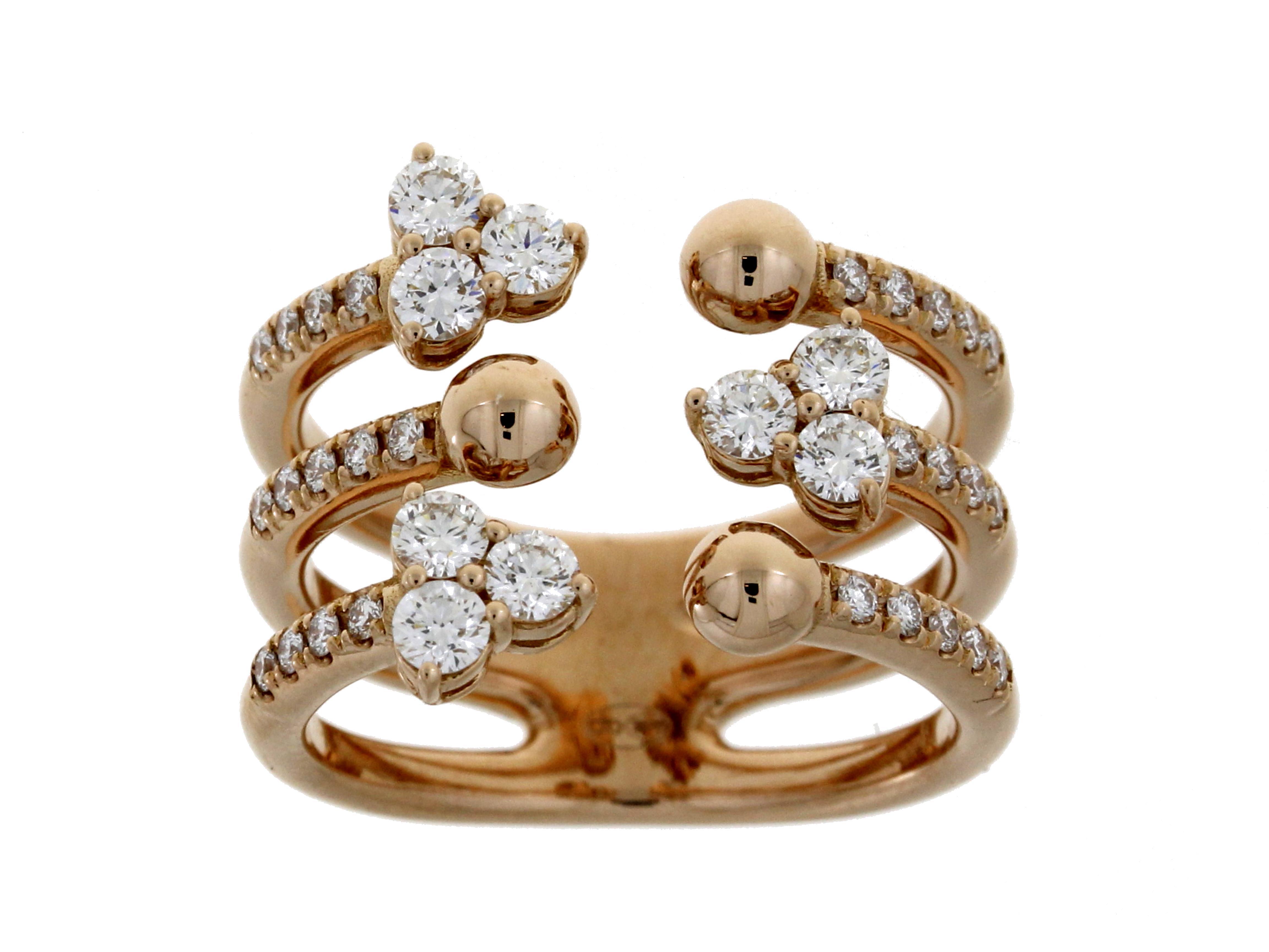 Damaso 18k Rose Gold Three Row Diamond Ring 