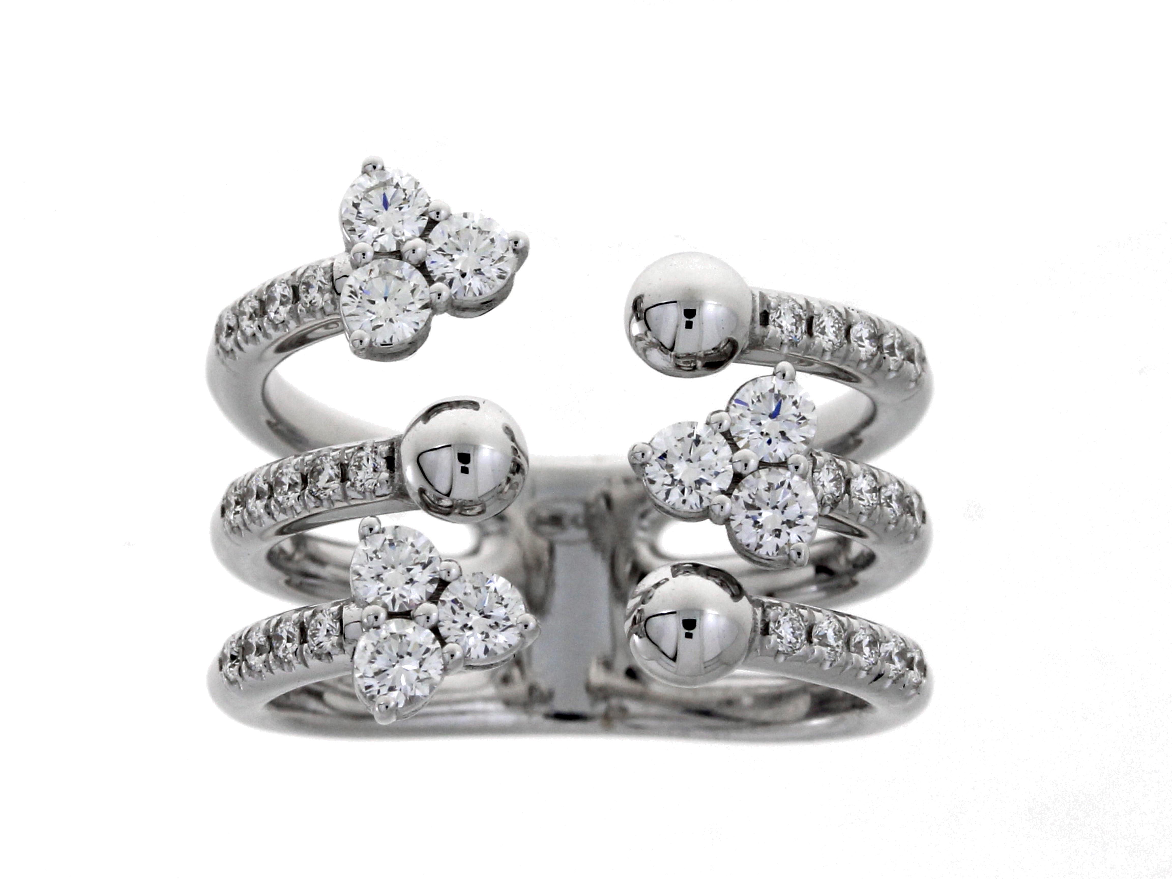 Damaso 18k White 3 Row Diamond Ring