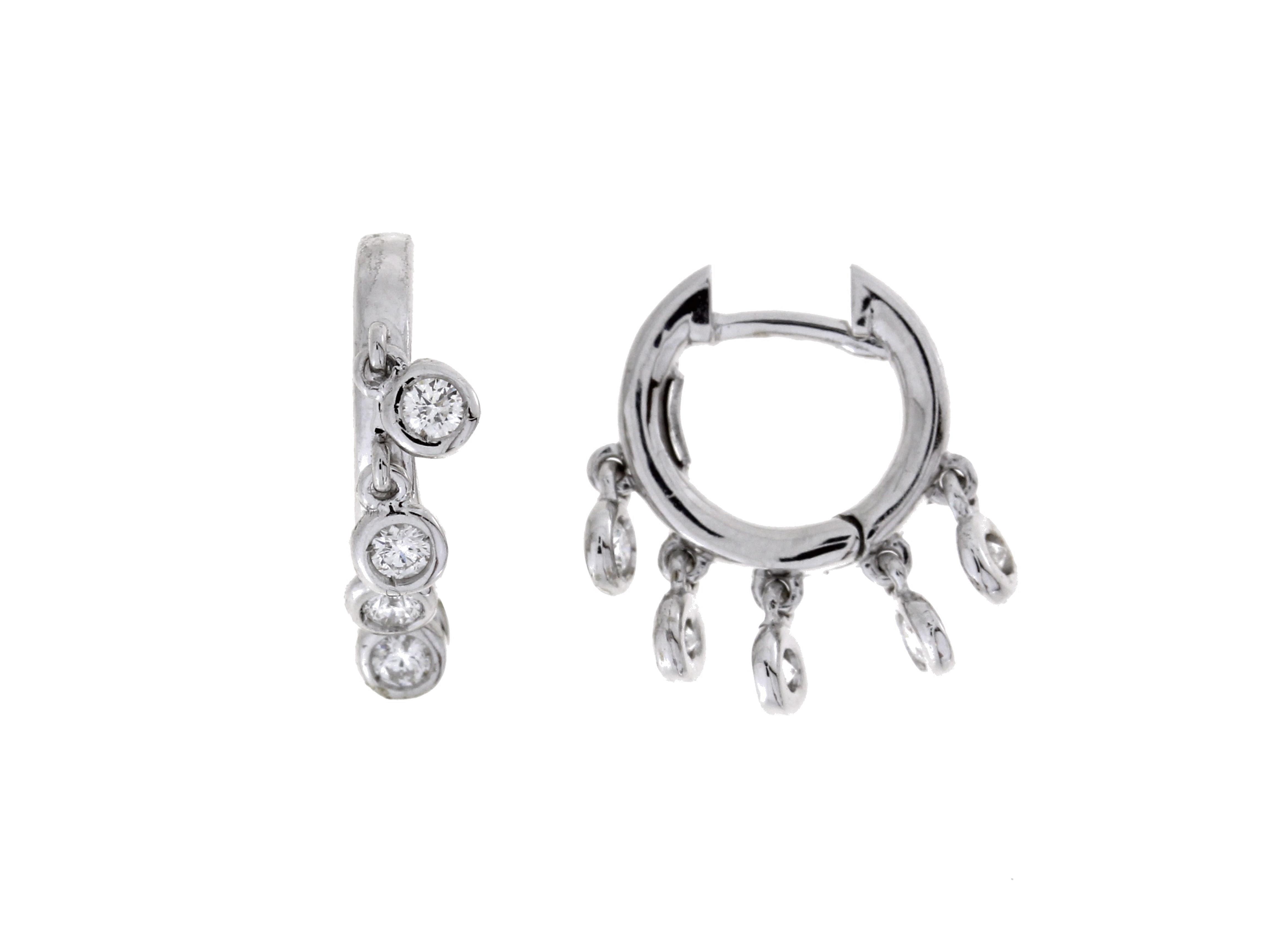 Damaso 18k White Gold Diamond Small Hoop Earrings 