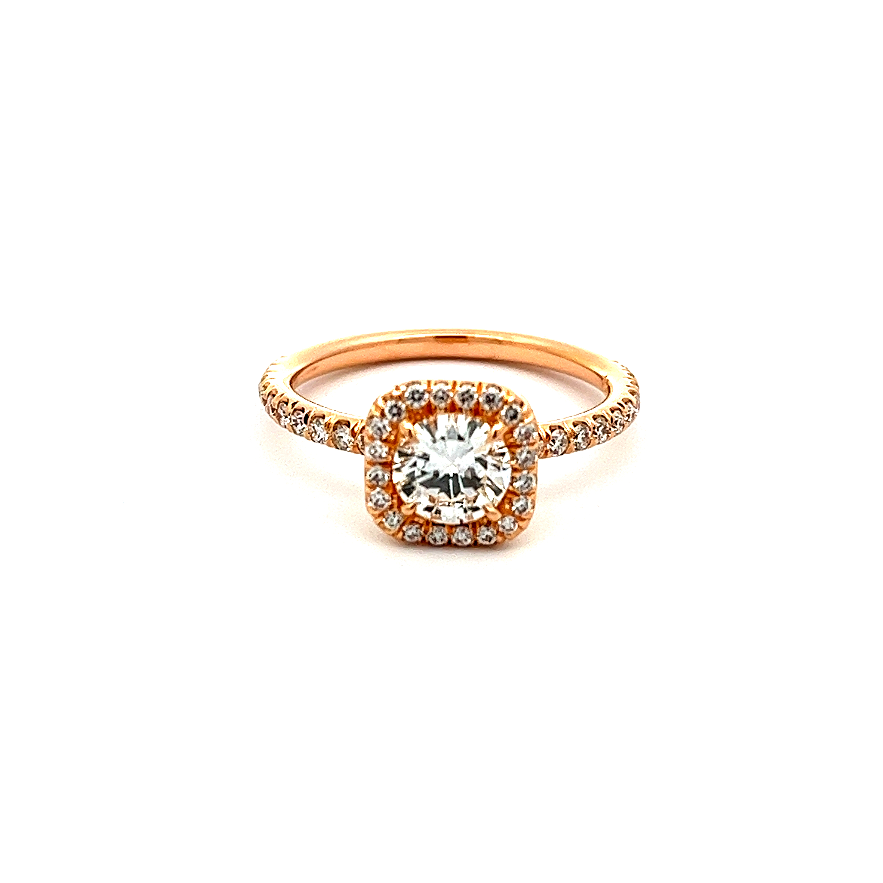 An 18k Rose Gold Round Diamond Engagement Ring
