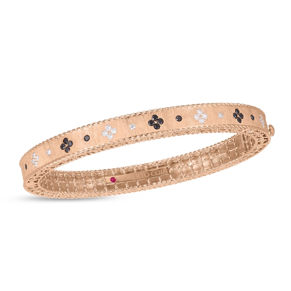 18k Gold Venetian Princess Black & White Diamond Satin Bangle
