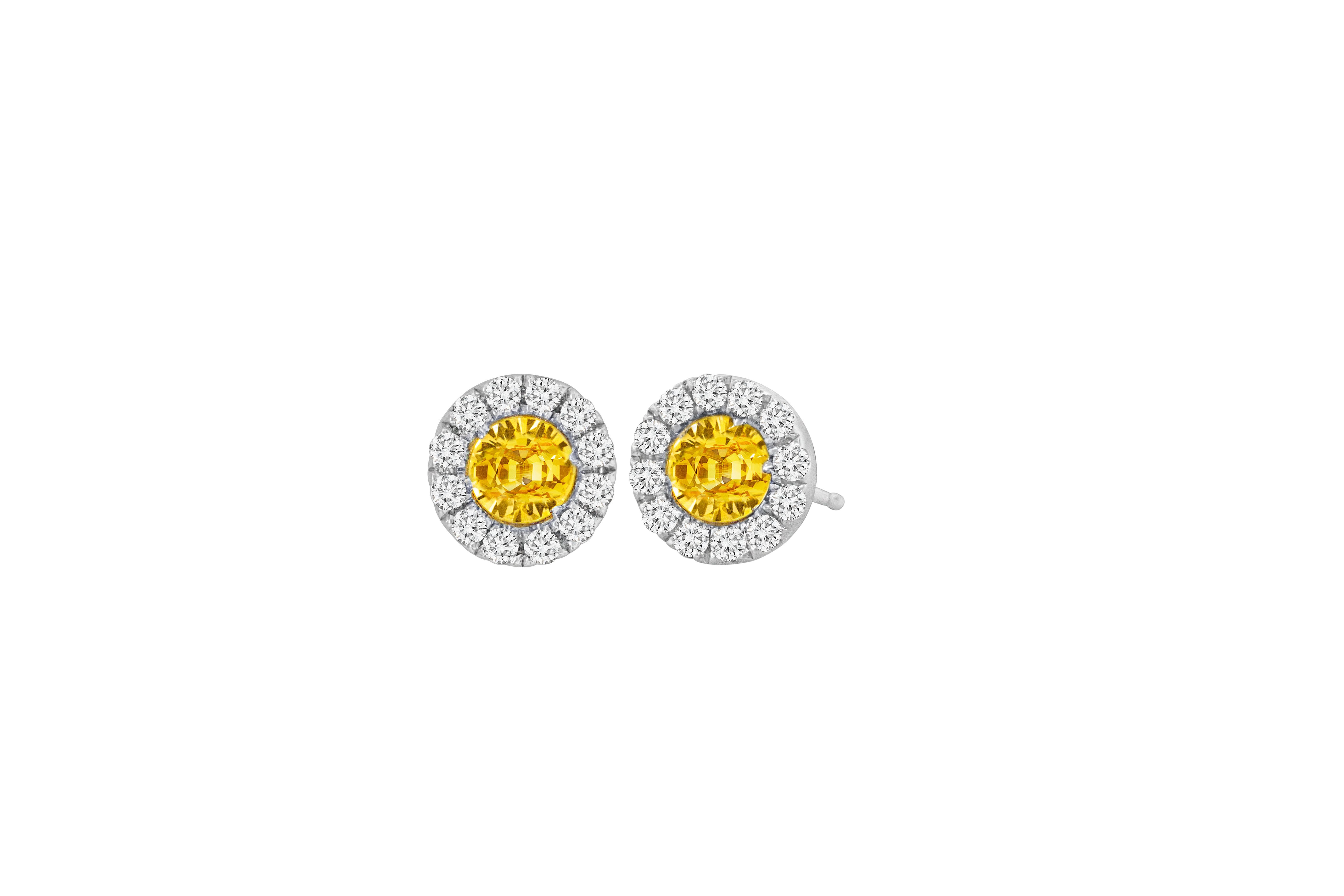 Yellow Sapphire & Diamond Stud Earrings
