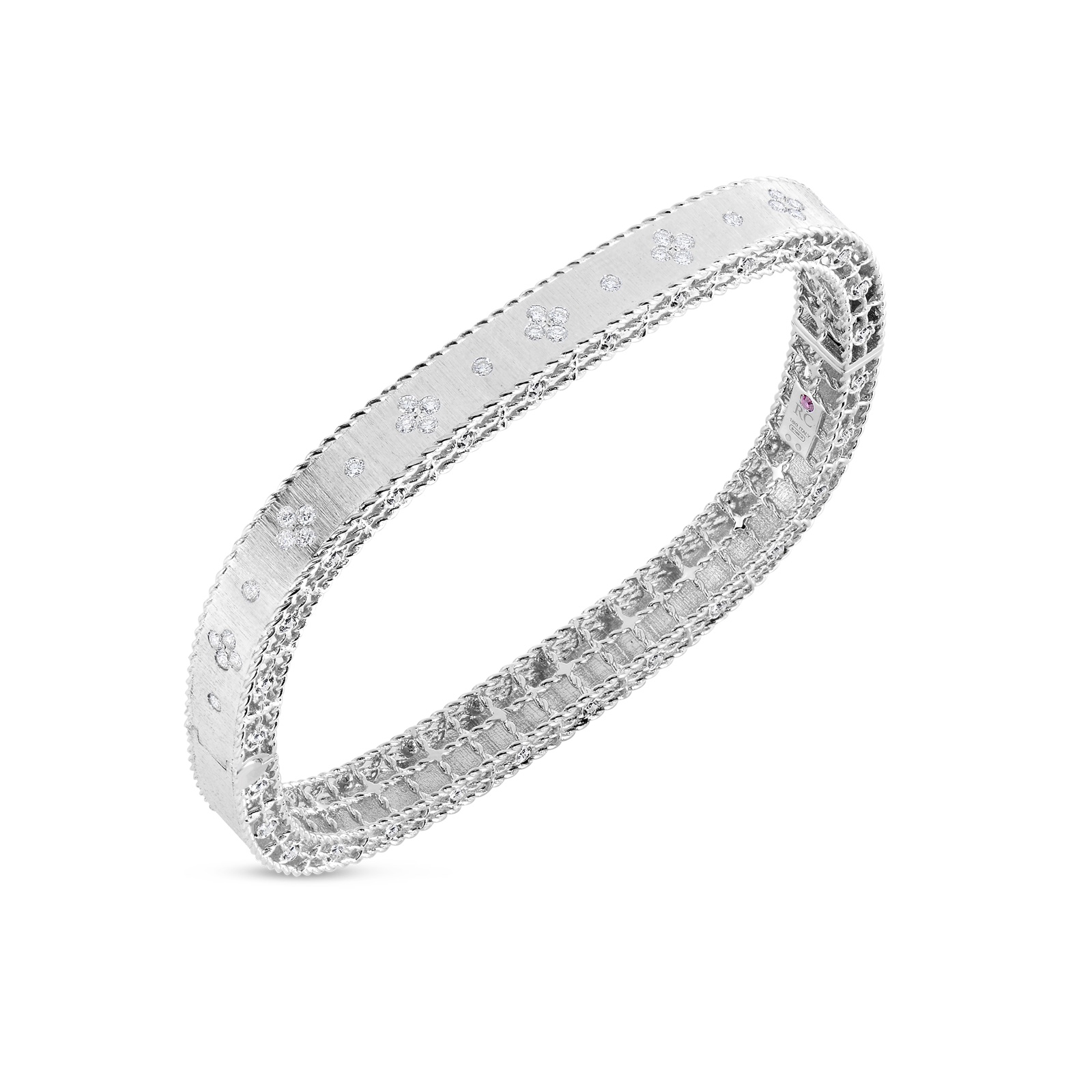 Roberto Coin Satin Finish Slim Bangle With Fleur De Lis Diamonds 