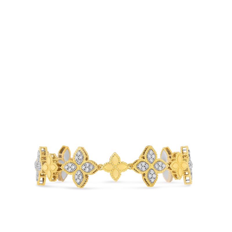 Roberto Coin Princess Flower Two Tone Diamond Link Bracelet