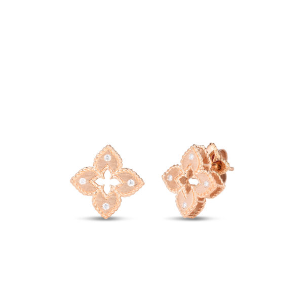 Petite Venetian Princess Extra Small Satin & Diamond Flower Earrings