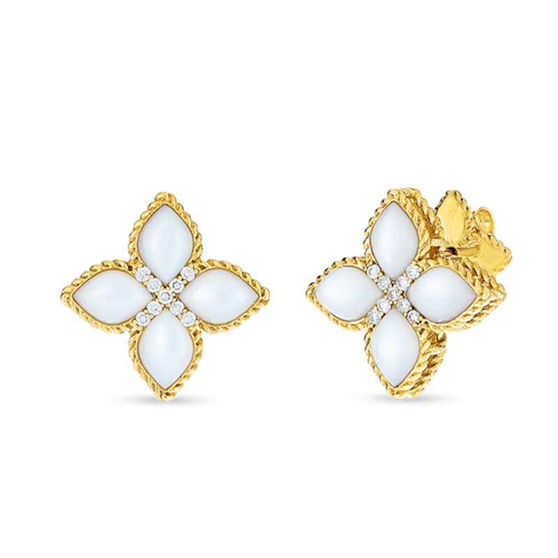 Roberto Coin 18Kt Med Mother-Of-Pearl & Diamond Stud Earring