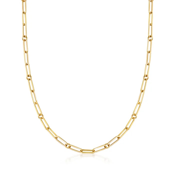 18k Yellow Designer Gold Paperclip And Round Chain 