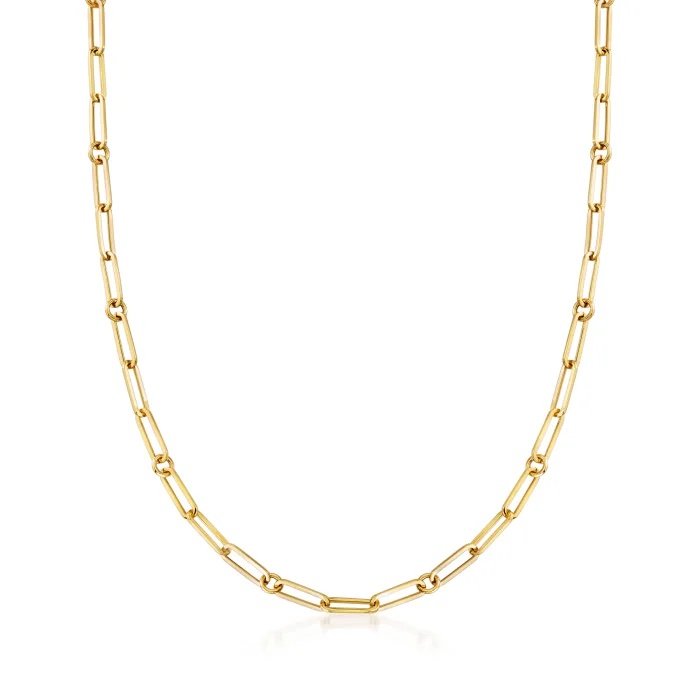 18k Yellow Designer Gold Paperclip And Round Chain 