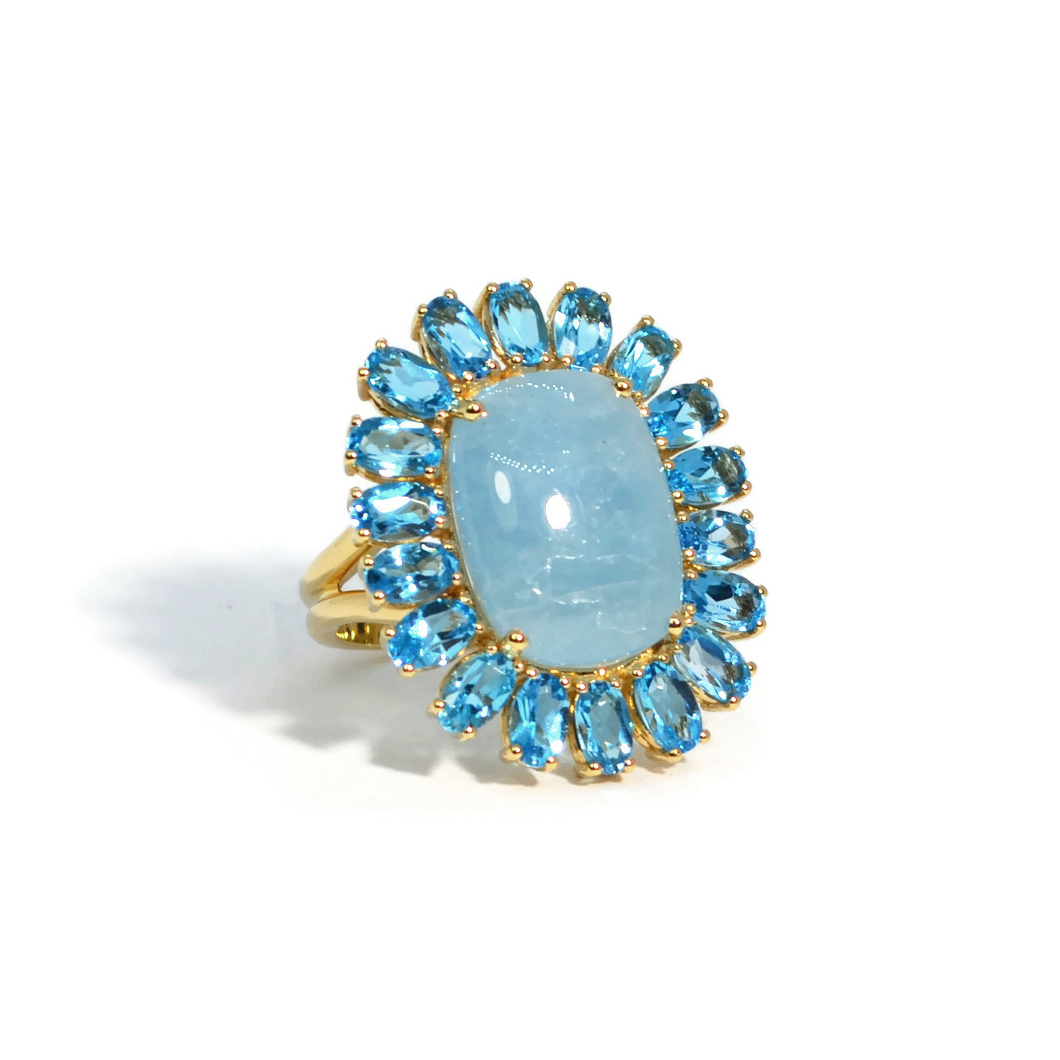 A & Furst 18k Yellow Gold Aquamarine And Blue Topaz Ring