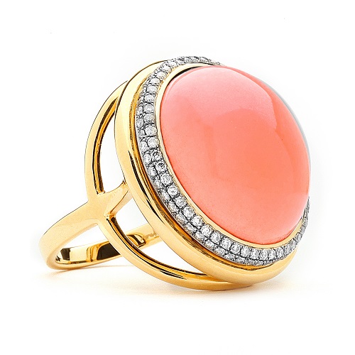 SYNA Large Coral Mogul Ring With Diamonds