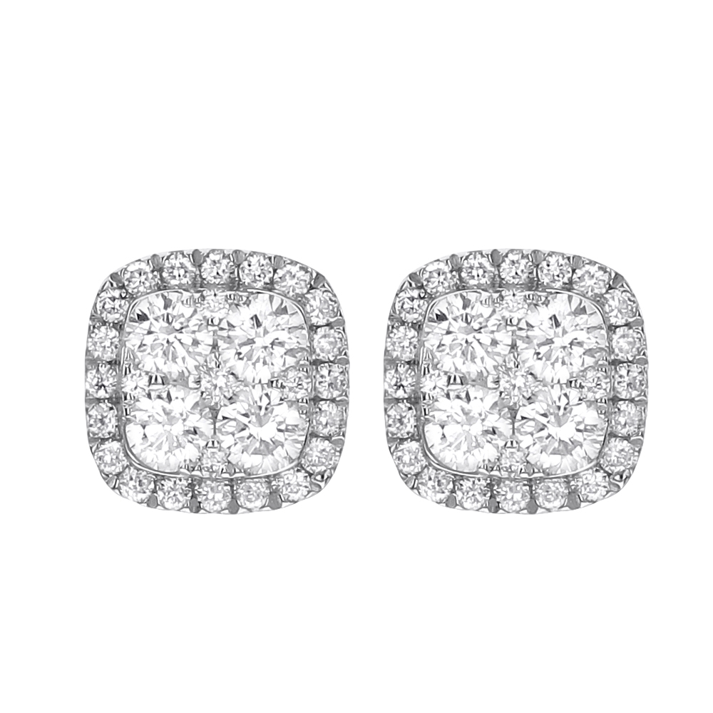 18k White Gold Diamond Cluster Earrings