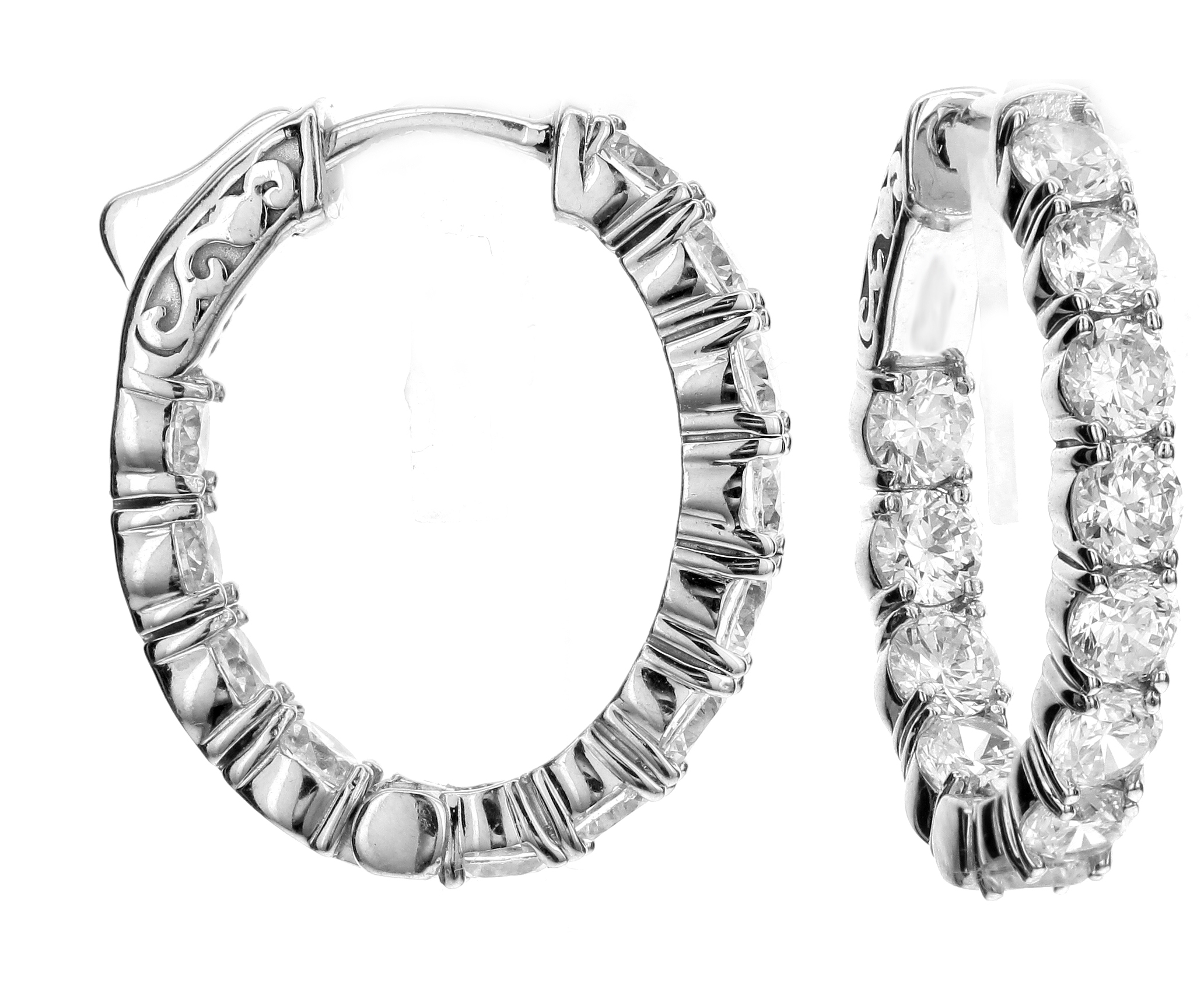 18k White Gold Diamond Hoop Earrings 