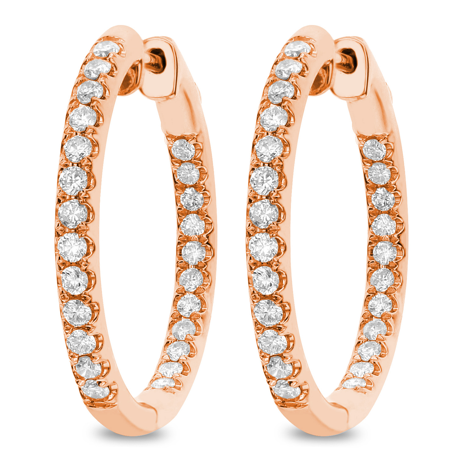 18k Rose Gold Diamond Hoop Earrings 