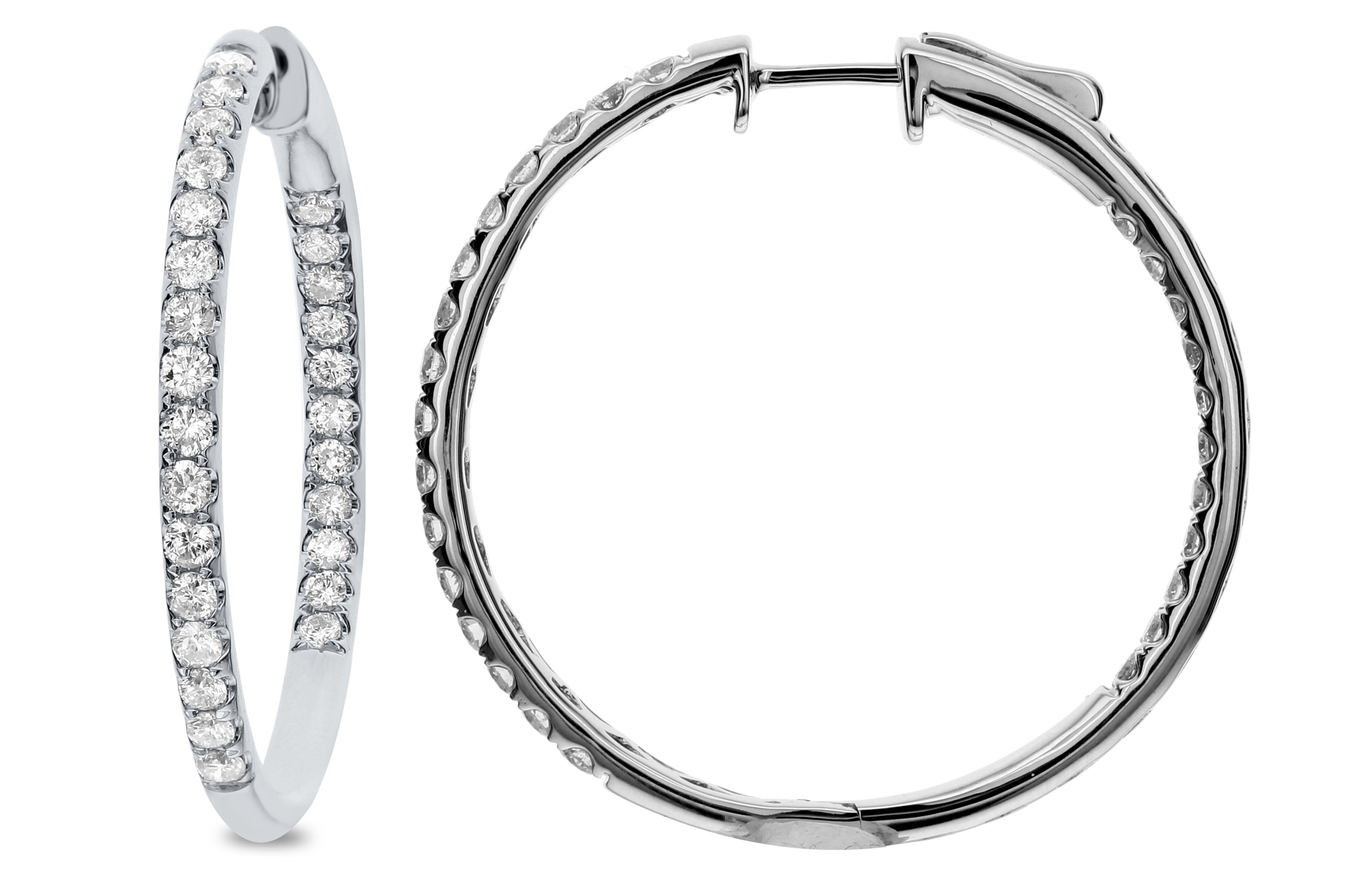 18k White Gold Diamond In And Hoop Earrings