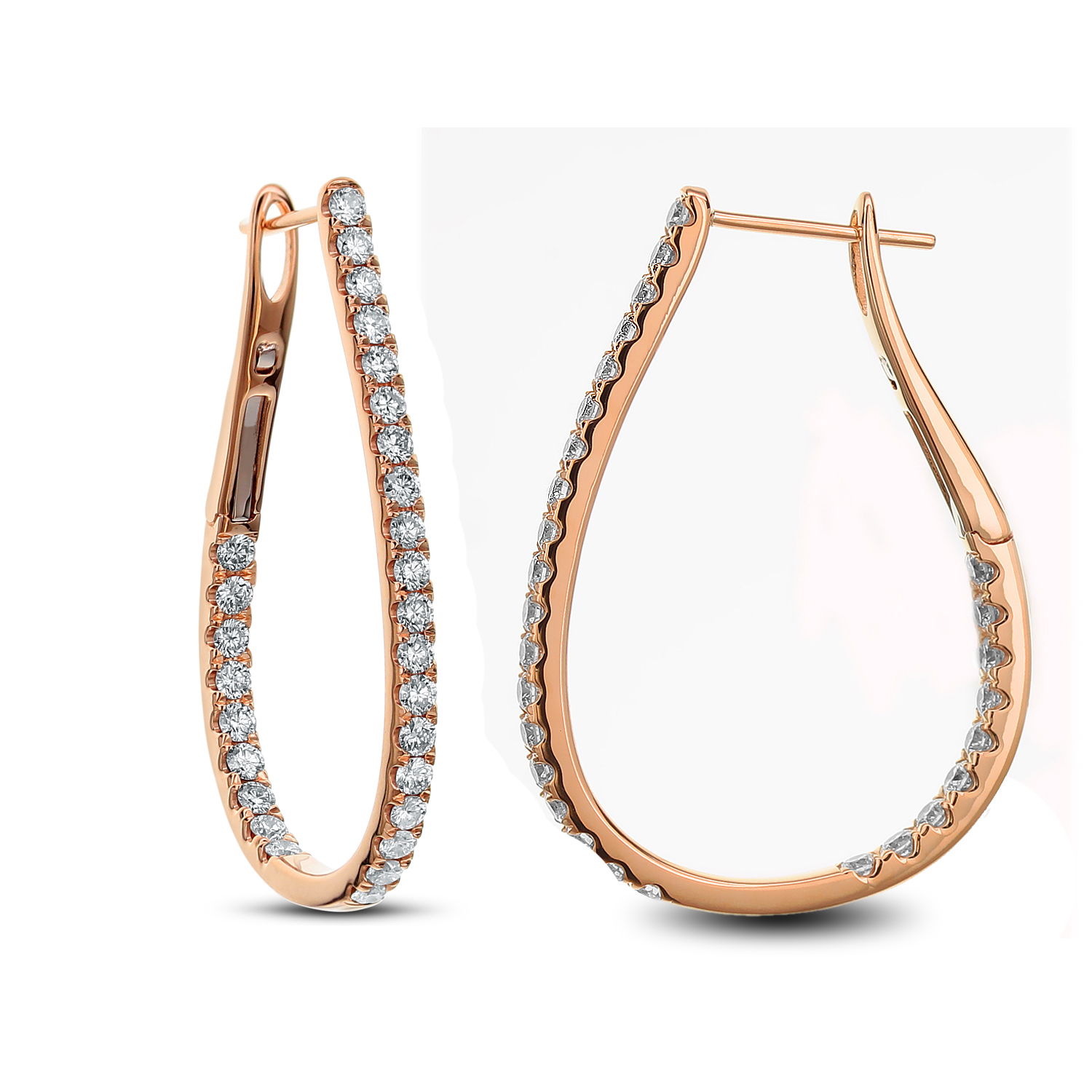 18k Rose Gold Diamond Hoop Earrings