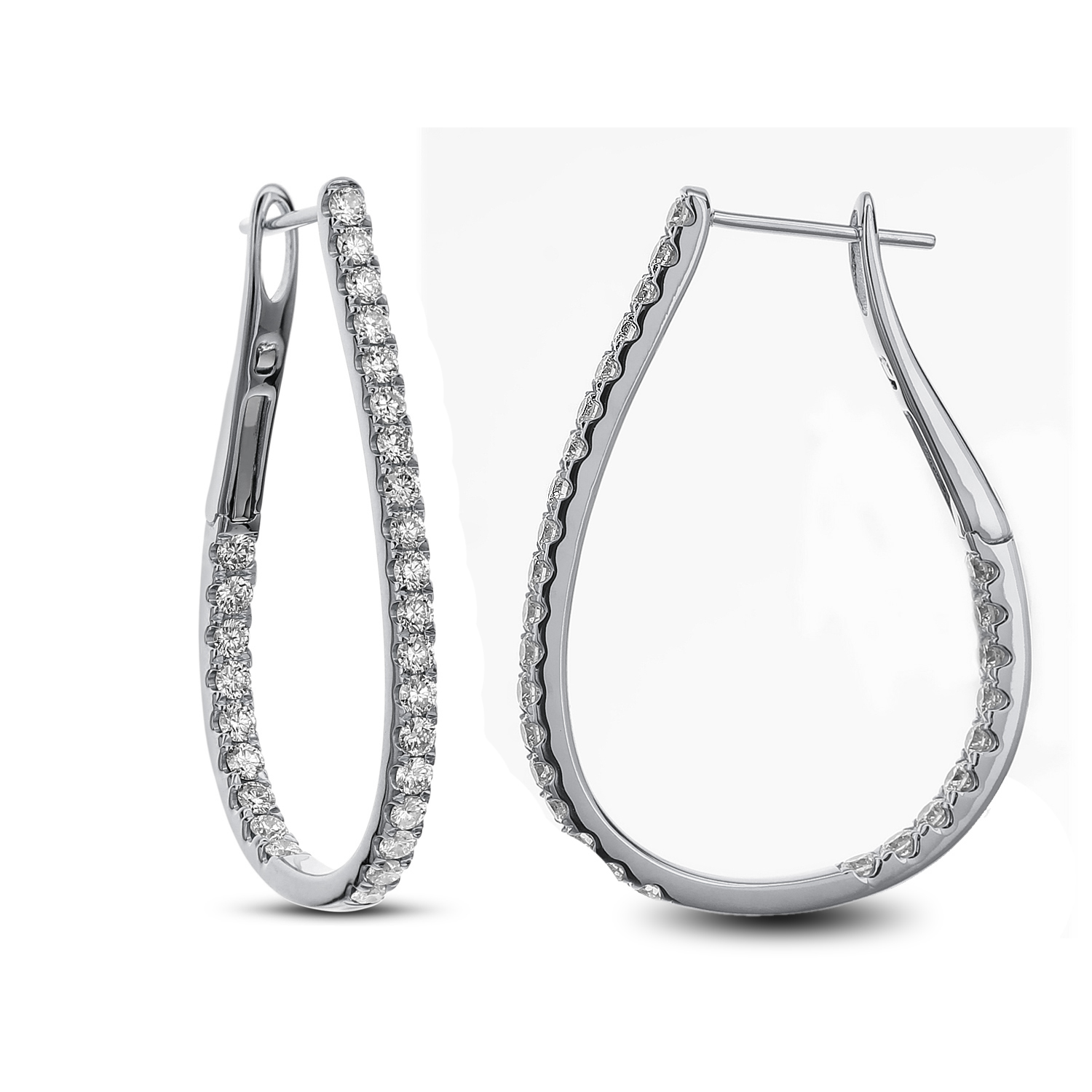 18k White Gold Diamond Hoop Earrings