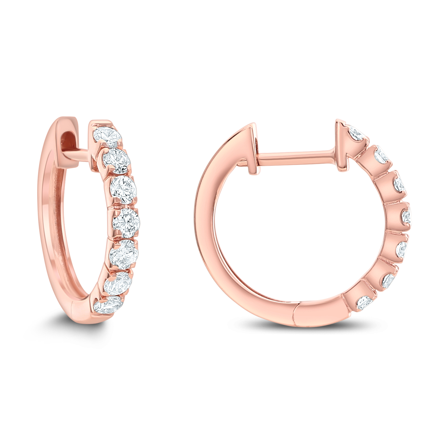 18k Rose Gold Diamond Hoop Earrings 