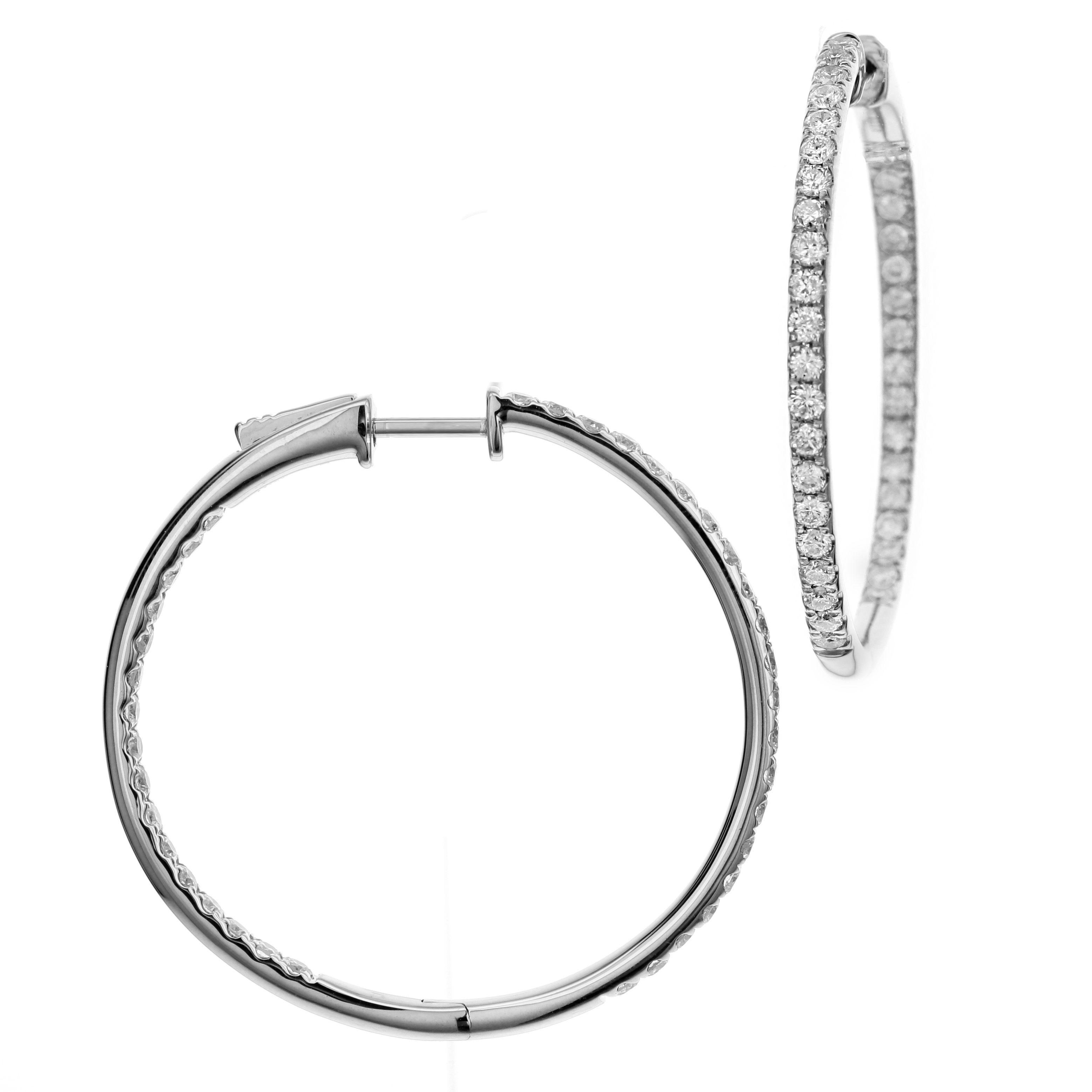 18k White Gold In And Out Diamond Hoops