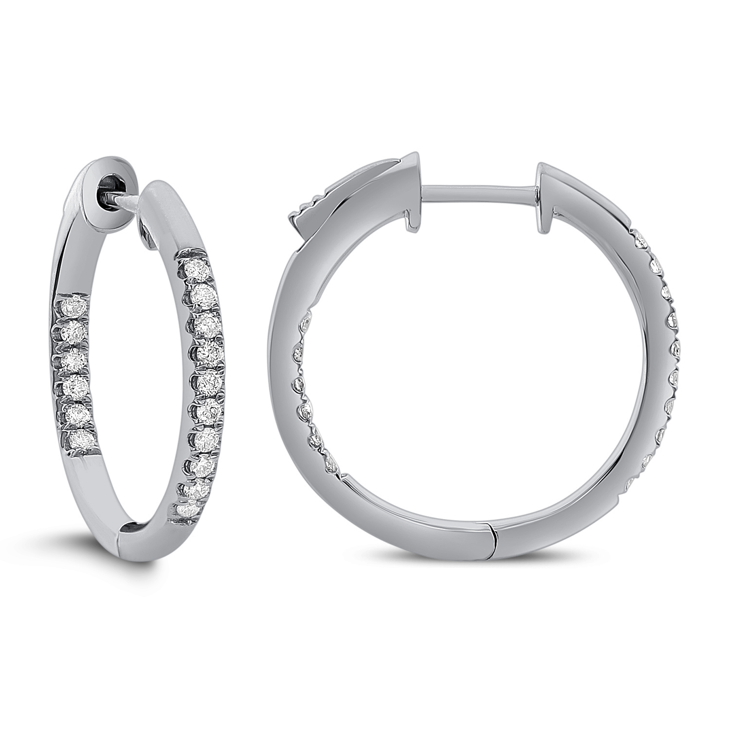 18k White Gold Diamond In And Out Hoop Earrings 