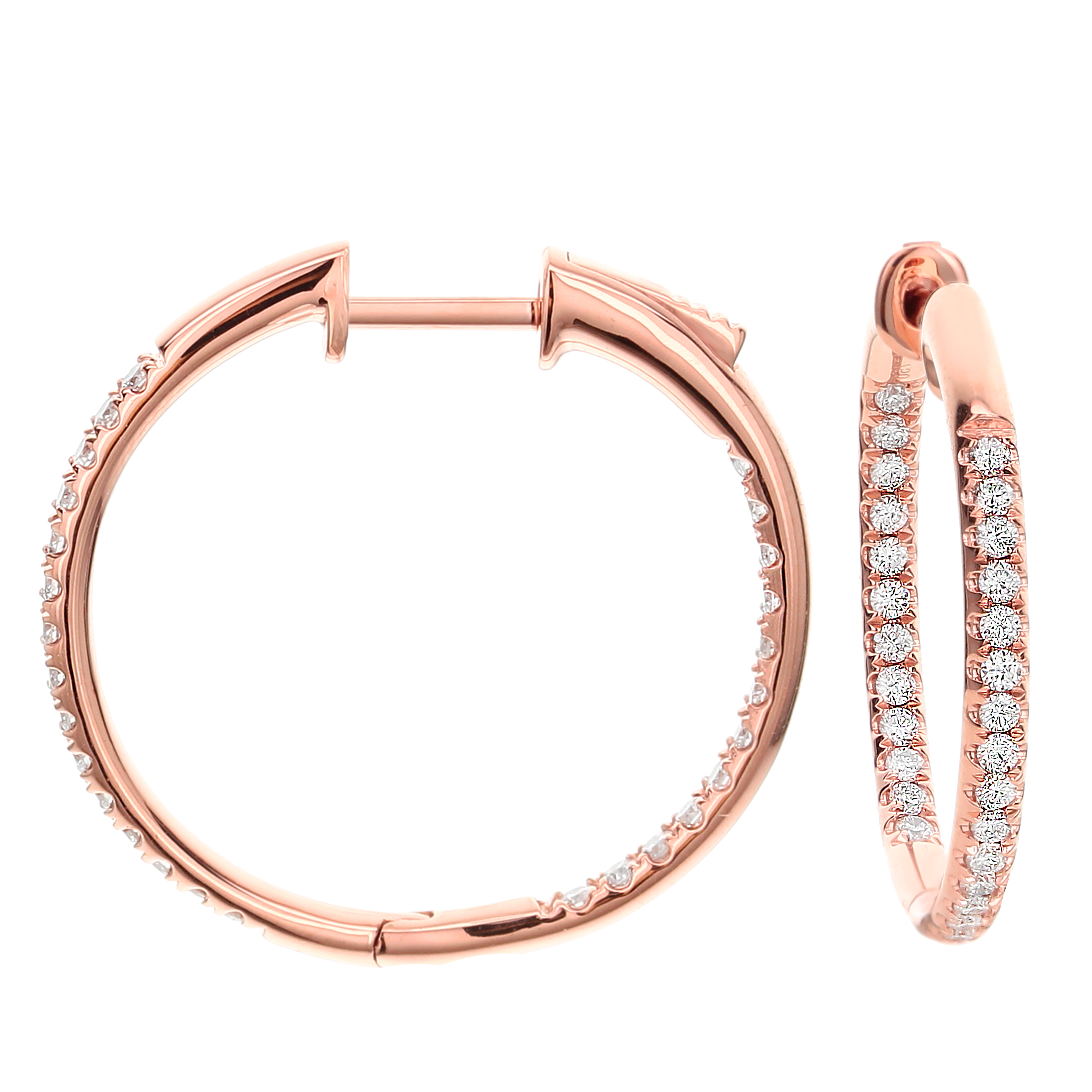 18k Rose Gold Diamond Hoop Earrings