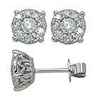 18k White Gold Diamond Cluster Stud Earrings