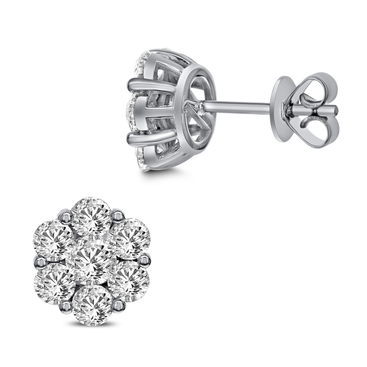 18k White Gold Floral Diamond Cluster Earrings