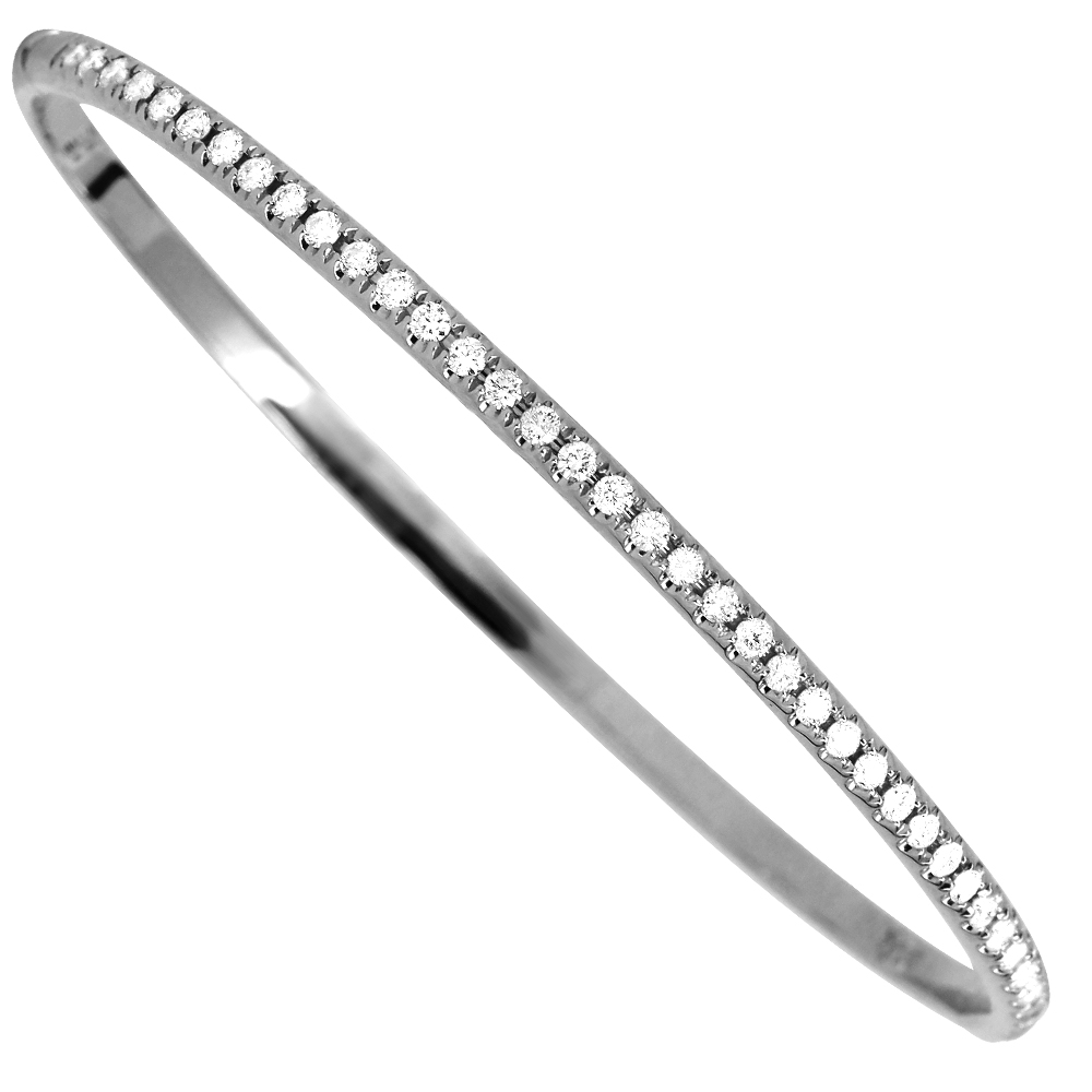 18k White Gold Round Diamond Bangle