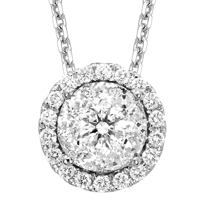 18k White Gold .50 Carat Illusion Pendant With Halo Necklace