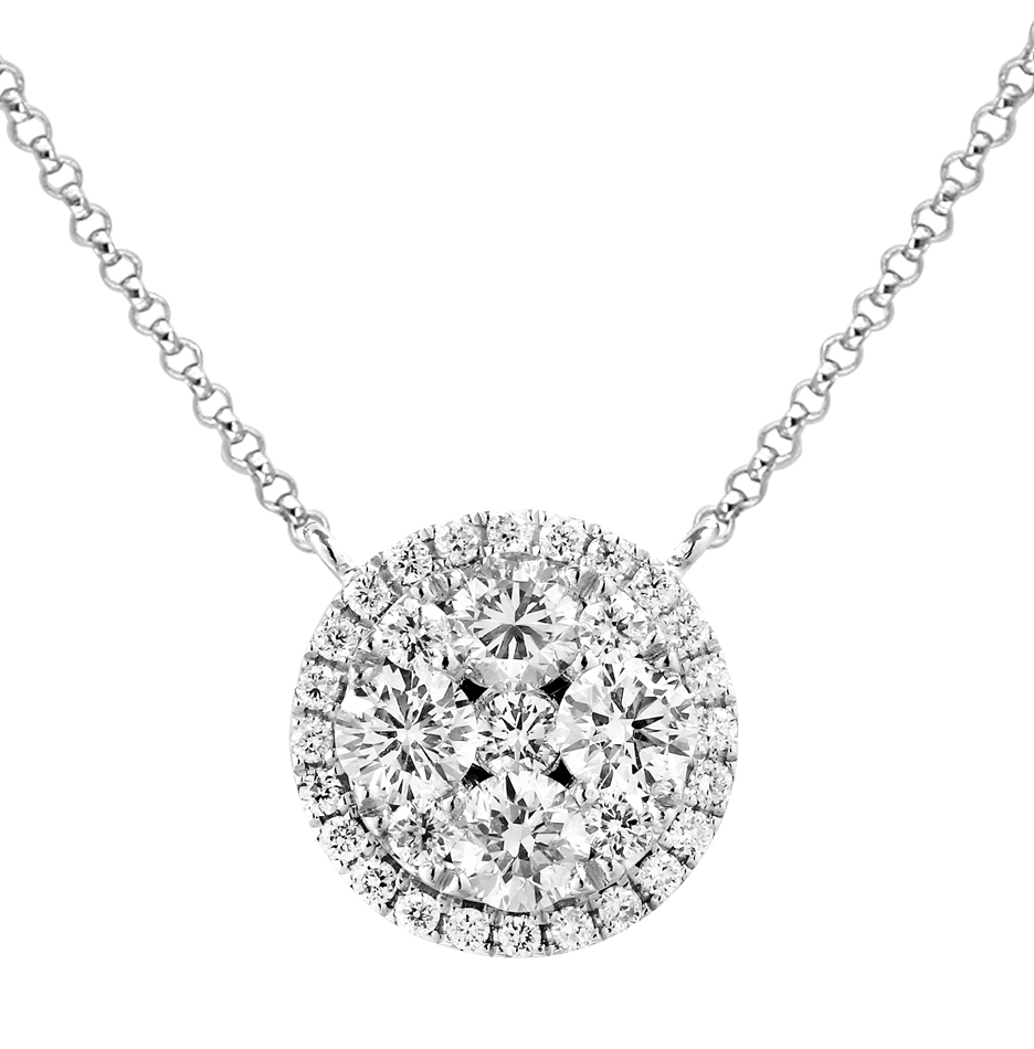 18k White Gold .82 Carat Illusion Pendant With Halo Necklace