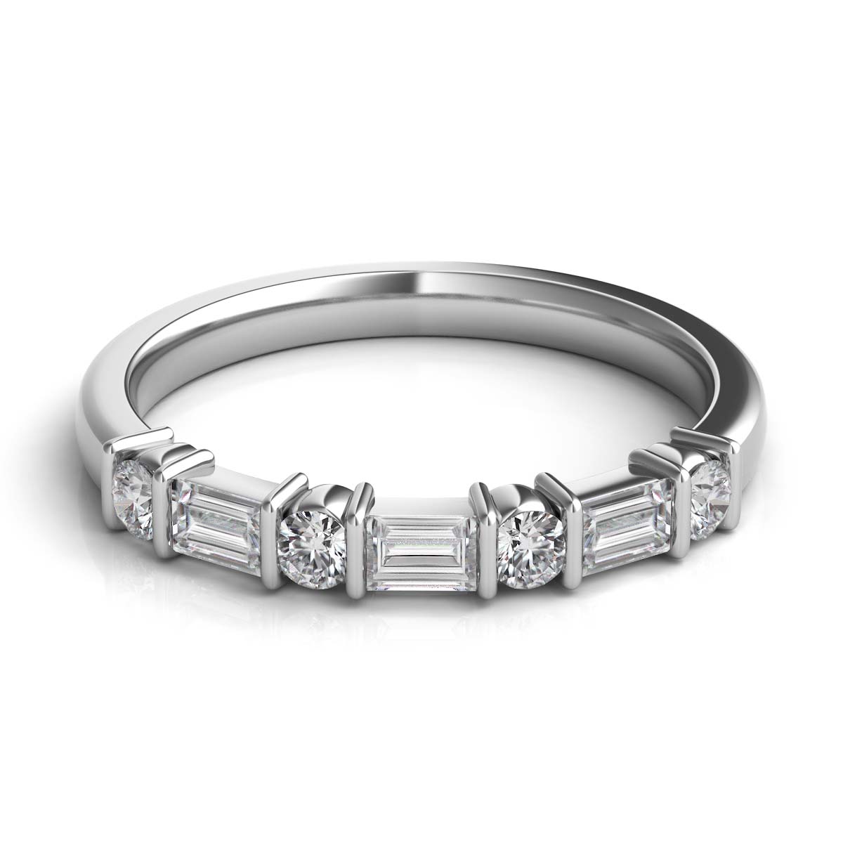 Platinum Baguette Bar Set Wedding Band 