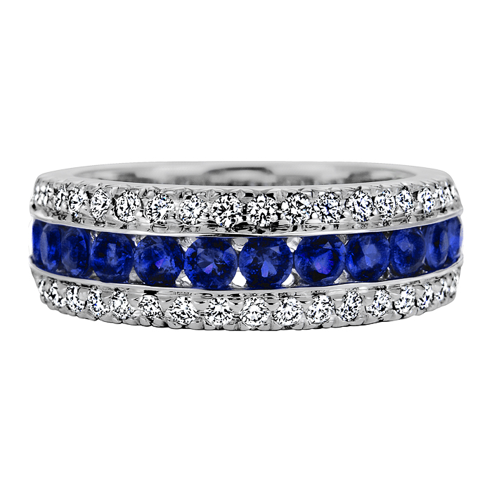 18k White Gold Sapphire And Diamond Wedding Band