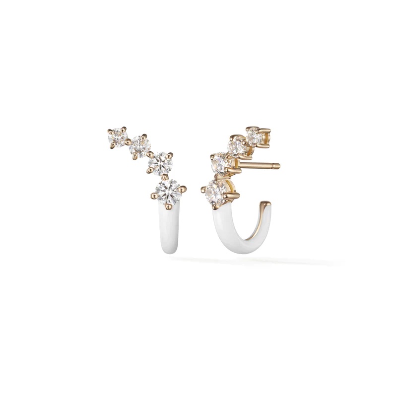 Melissa Kay White Enamel Aria Dagger Huggie Hoop Earrings