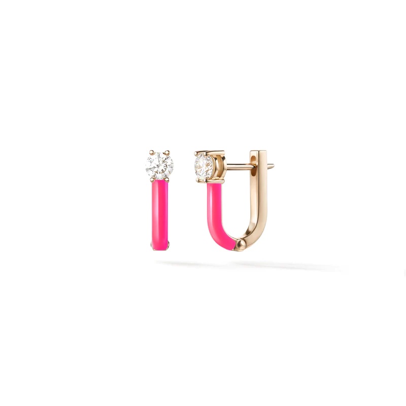 Melissa Kaye Neon Pink Aria U Huggie Hoop Earrings