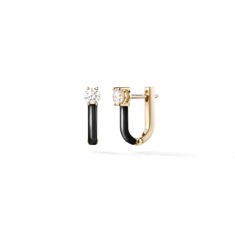 Melissa Kaye Black Enamel Aria U Huggie Hoop Earrings 