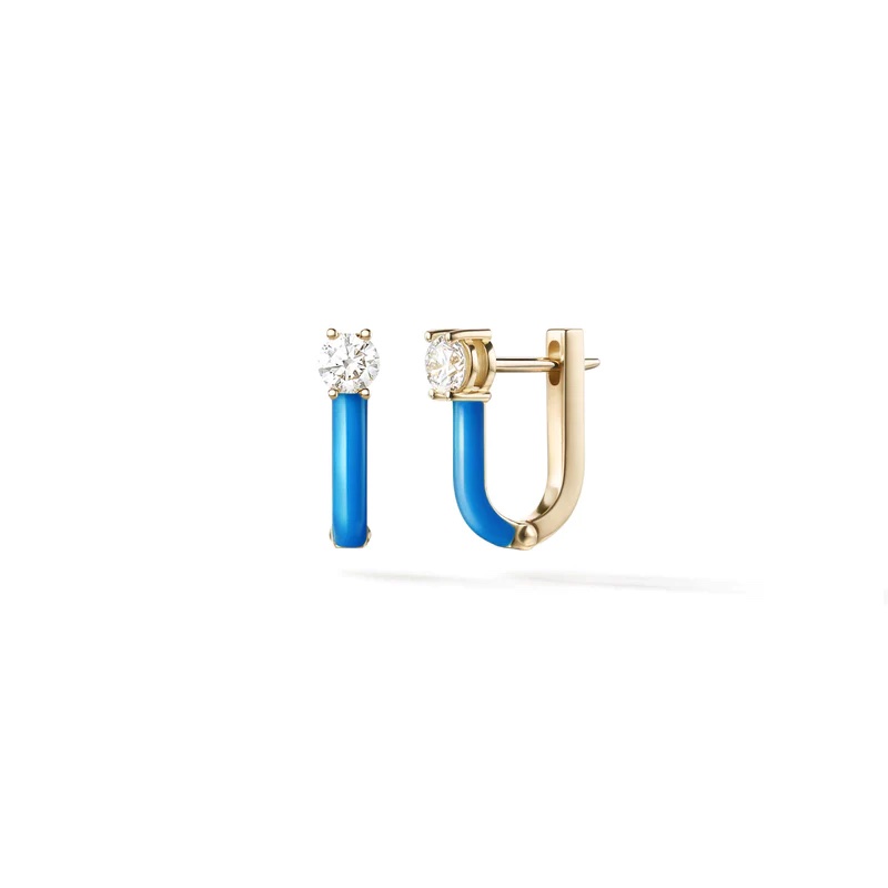 Melissa Kaye Neon Blue Enamel Aria U Huggie Hoop Earrings 