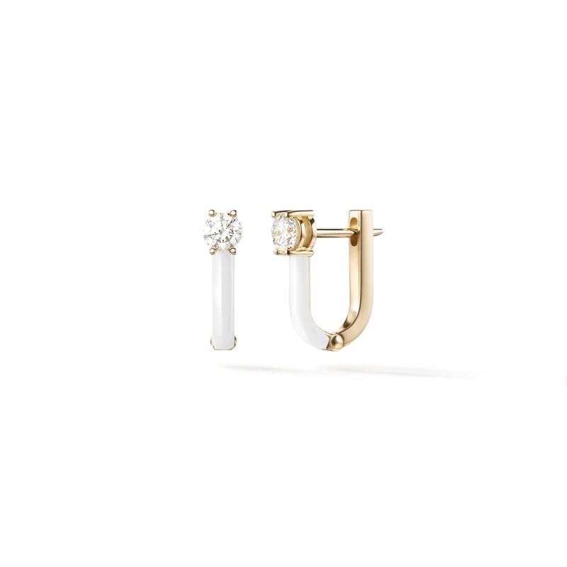 Elissa Kaye White Enamel Aria U Huggie Hoop Earrings