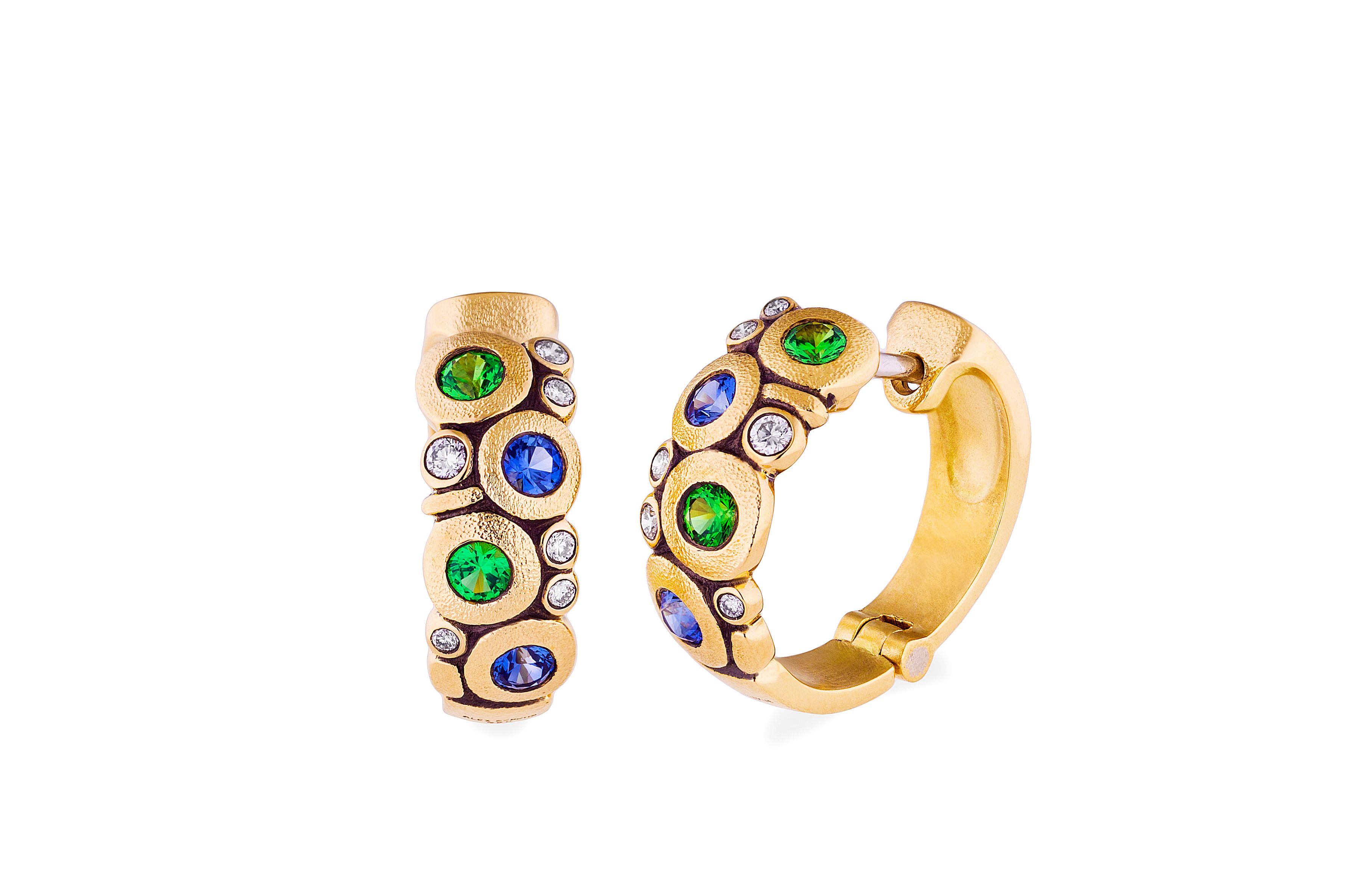 Alex Sepkus 18k Yellow Gold Sapphire And Diamond Huggie Earrings