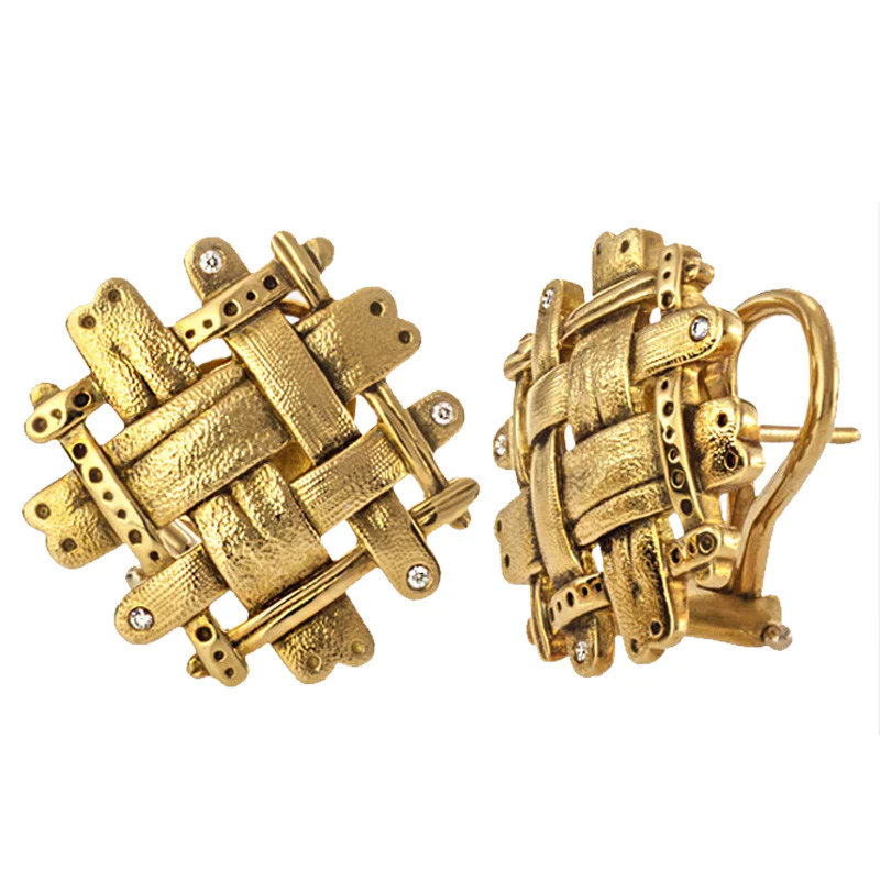 Alex Sepkus 18k Yellow Gold Woven Diamond Earrings