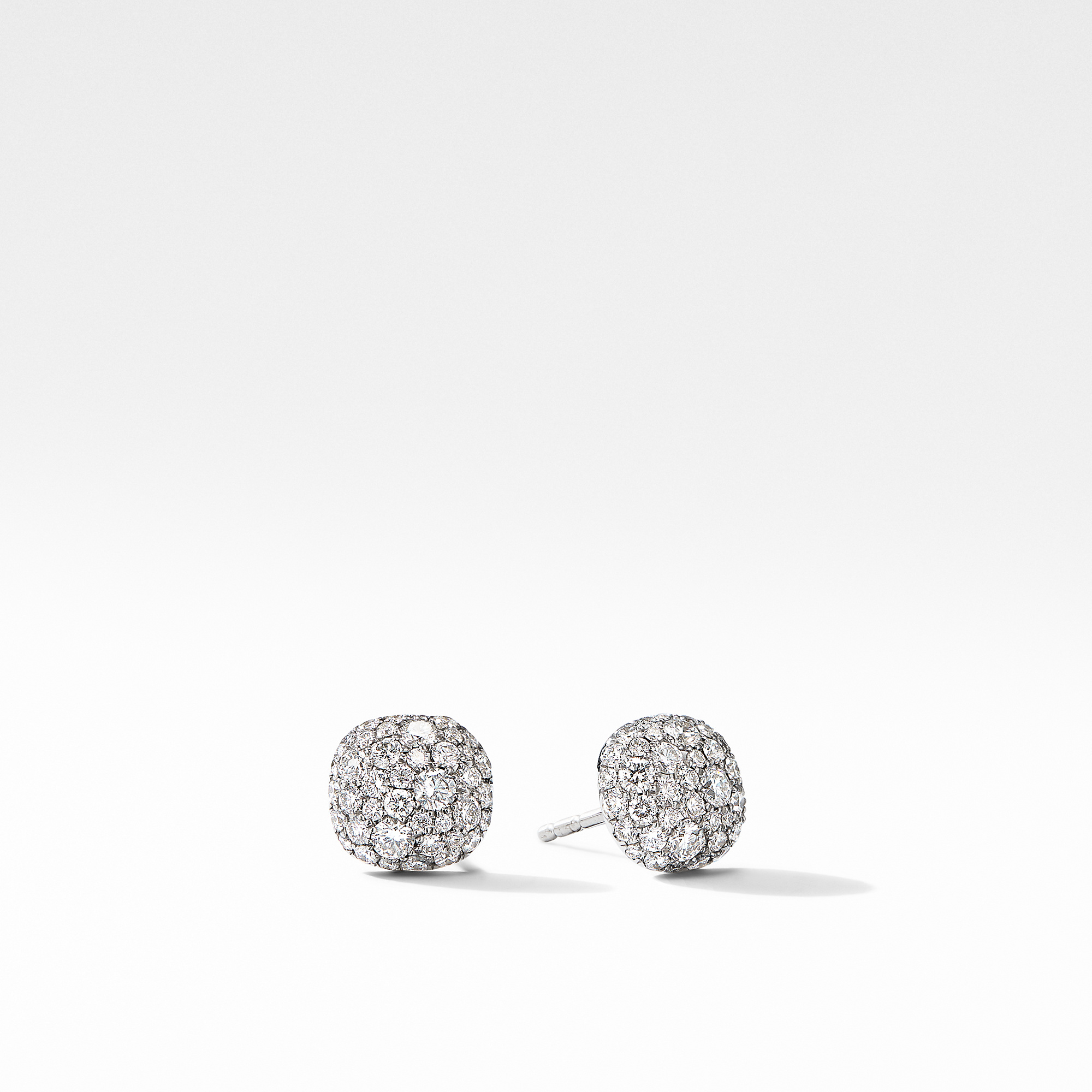 Small Cushion Stud Earrings in 18K White Gold with Pave Diamonds