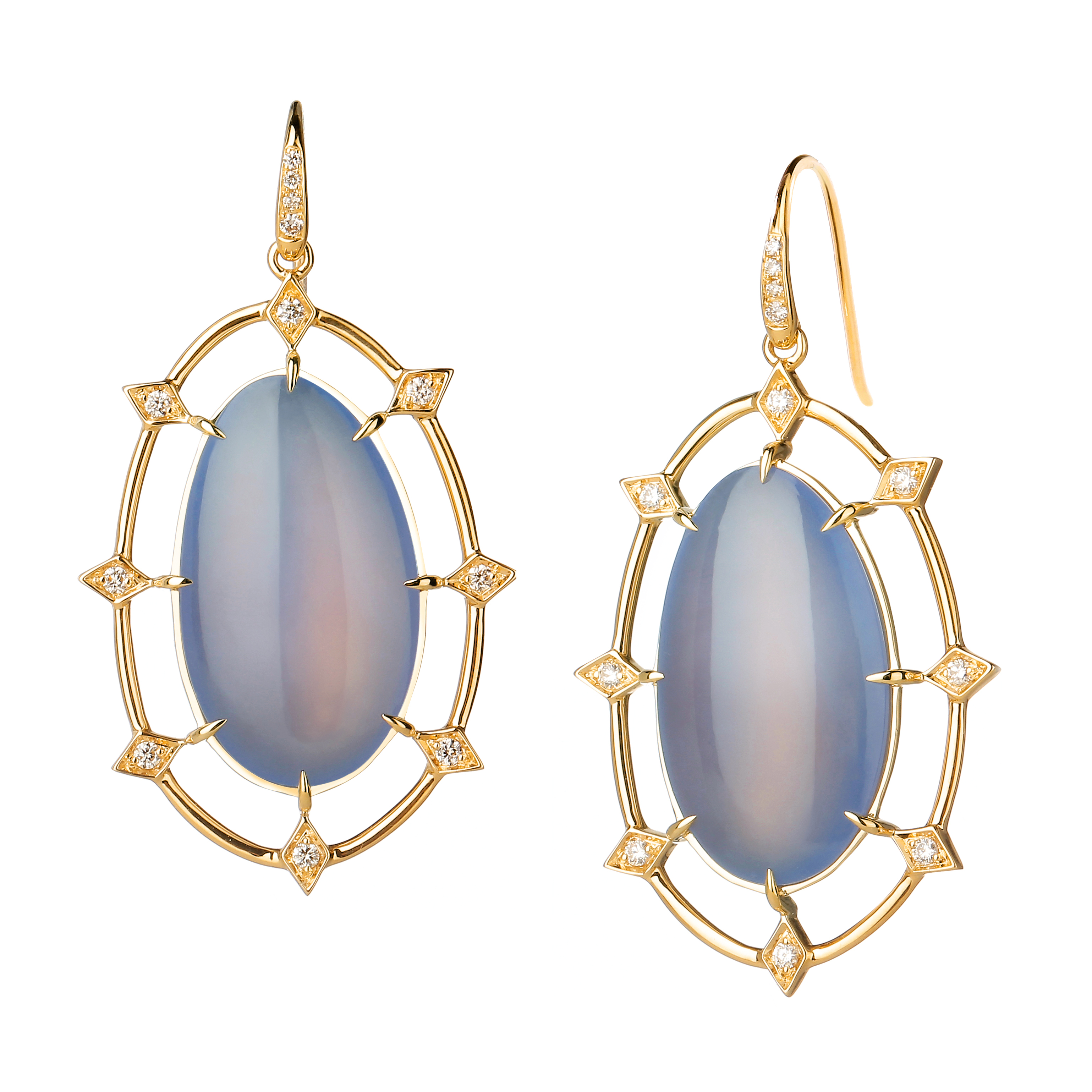 SYNA 18k Yellow Gold Blue Chalcedony Cobblestone Earrings 