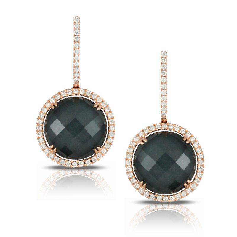 18K Rose Gold Diamond Earring With White Topaz Over Hematite
