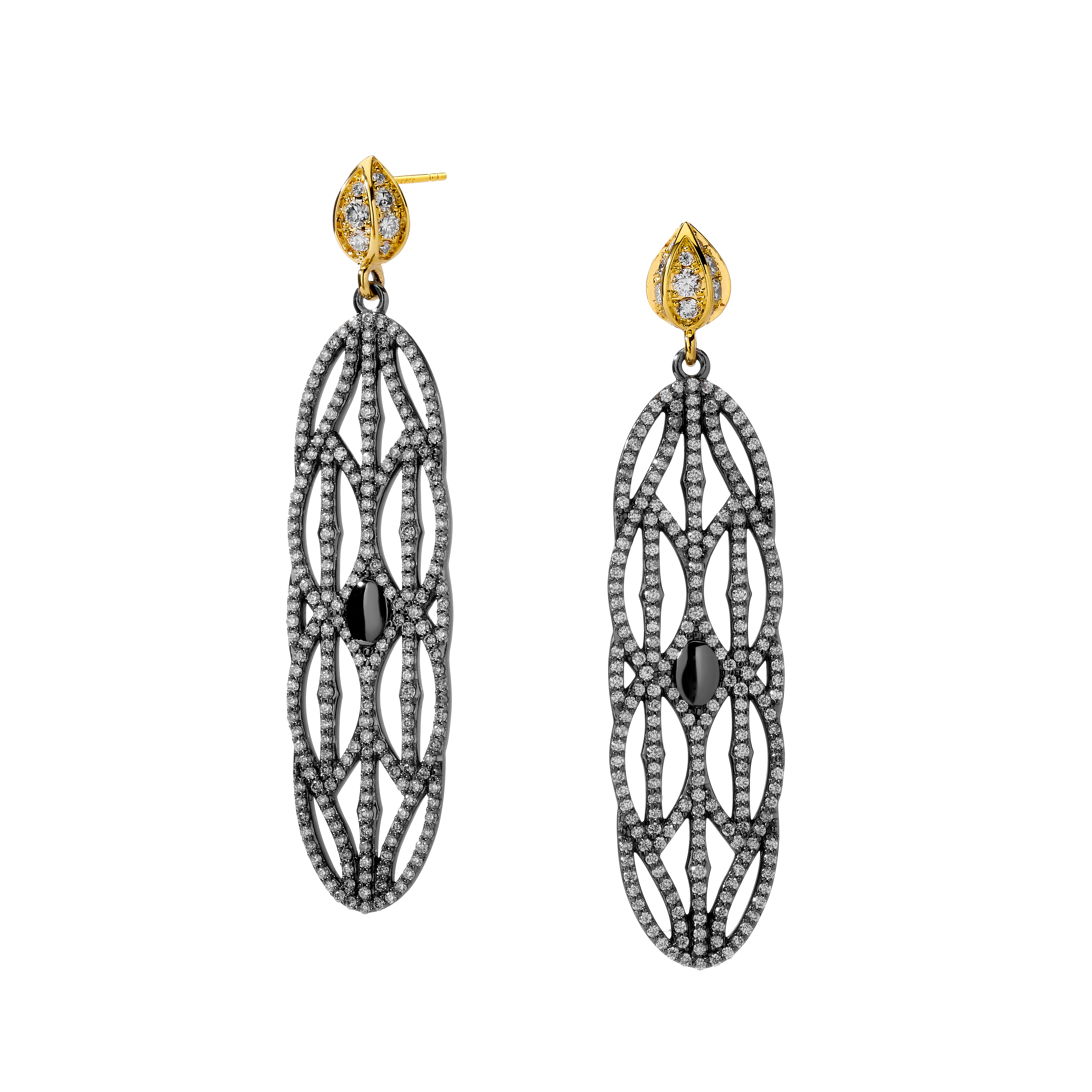 SYNA 18k Yellow Gold & Oxidized Silver Mogul Jharokha Earrings