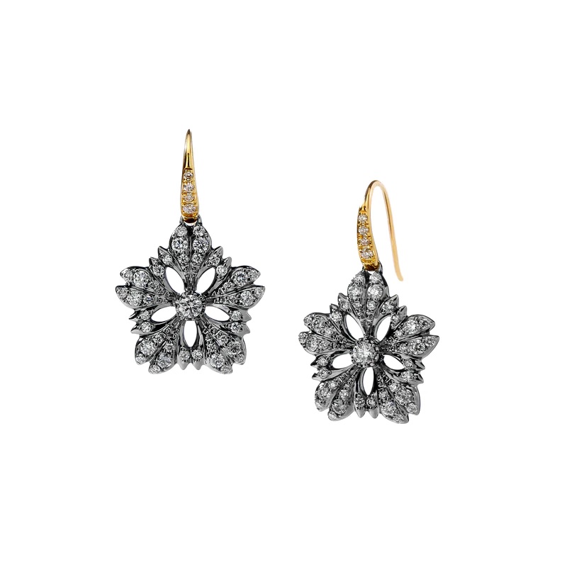 SYNA 18k Yellow Gold & Oxidized Silver Jardin Flower Earrings 