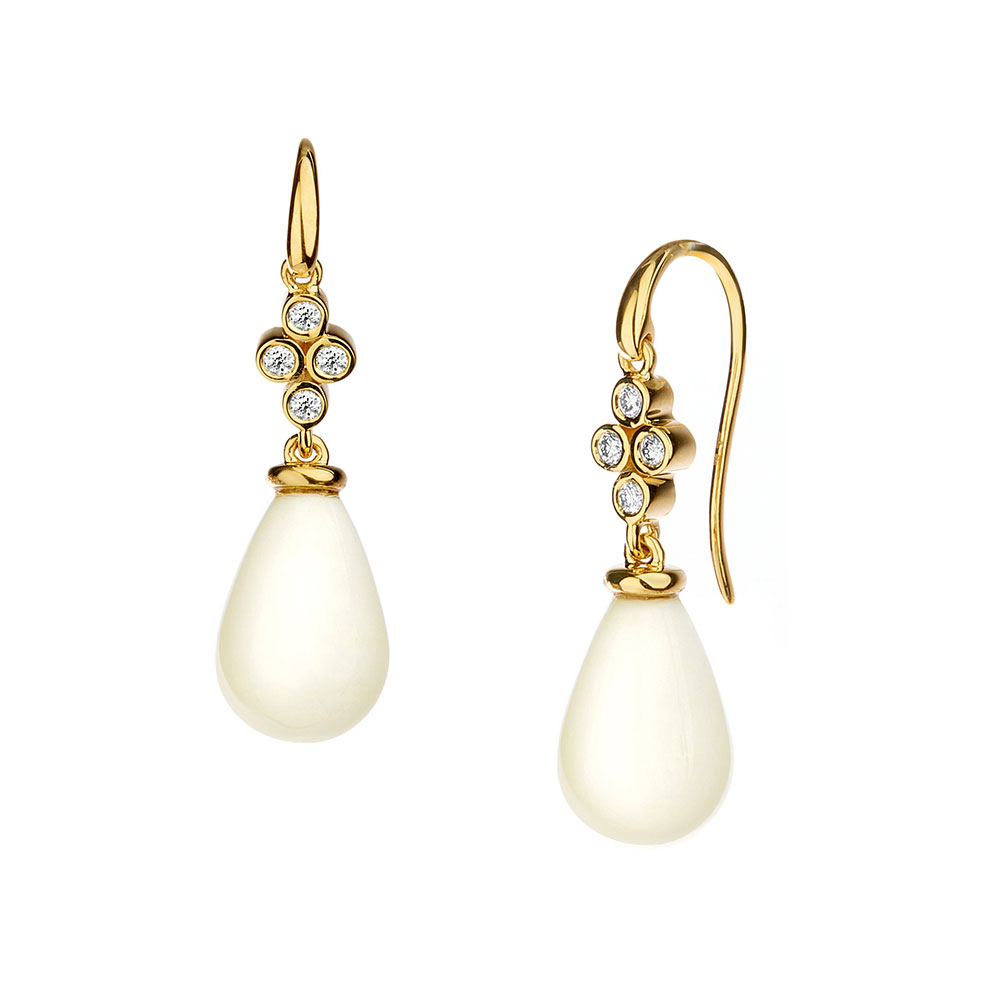 SYNA 18k White Agate Drop Earrings With Champagne Diamonds