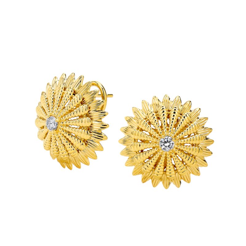 SYNA 18kyg flower clip-back earrings with
champagne diamonds (approx 0.3
ct)