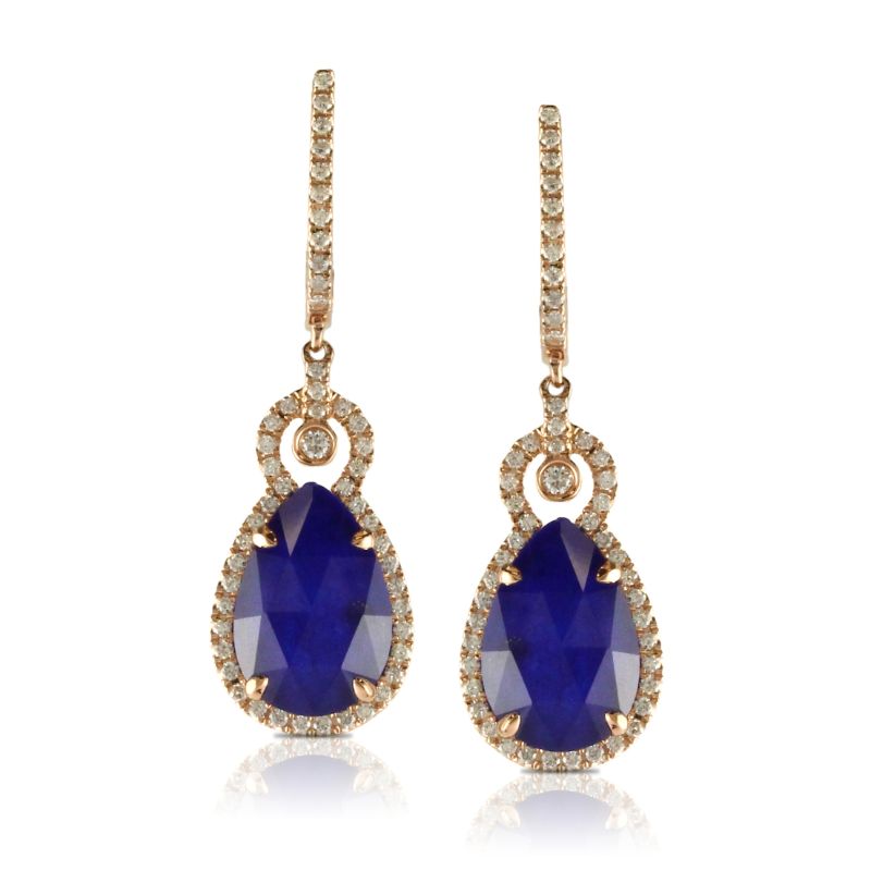 18K Rose Gold Diamond Earring With White Topaz Over Lapis