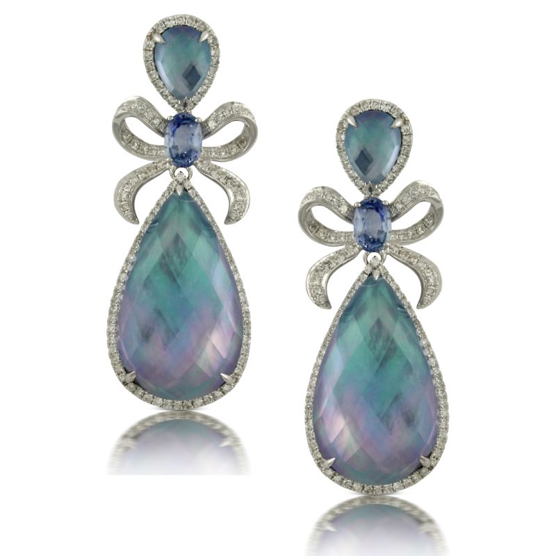 18K White Gold Diamond Earring With Sapphite And Lapis Triplet