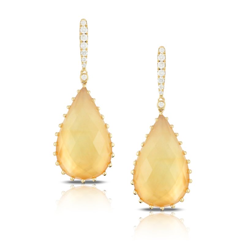 18K Yellow Gold Diamond Earring With Citrine Over White Mother Of Pearl